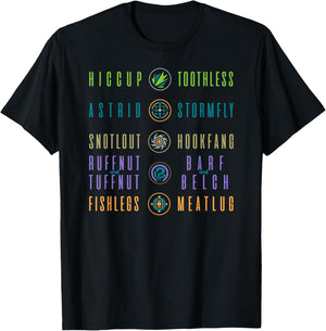How to Train Your Dragon Shirt with 3 Dragon Names T-Shirt - T-Shirt | Black