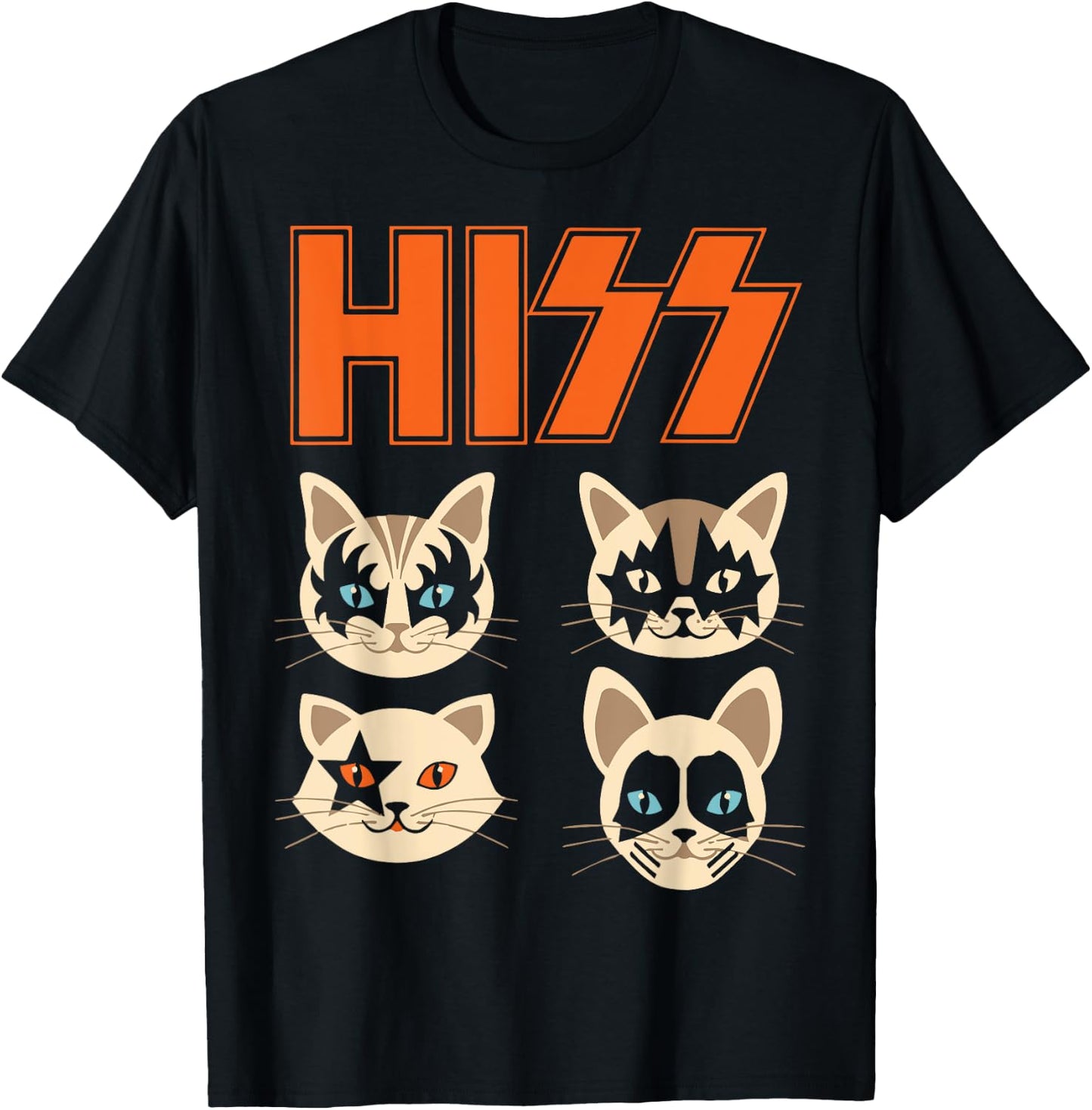 Hiss Funny Cats Kittens Rock Rockin T-Shirt - T-Shirt | Black