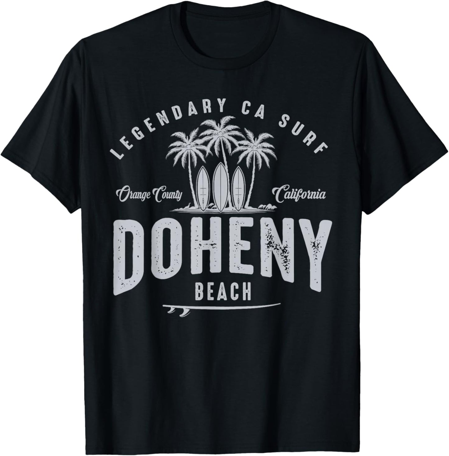 THREE VINTAGE SURFBOARDS AND PALMS - Doheny Beach T-Shirt - T-Shirt | Black