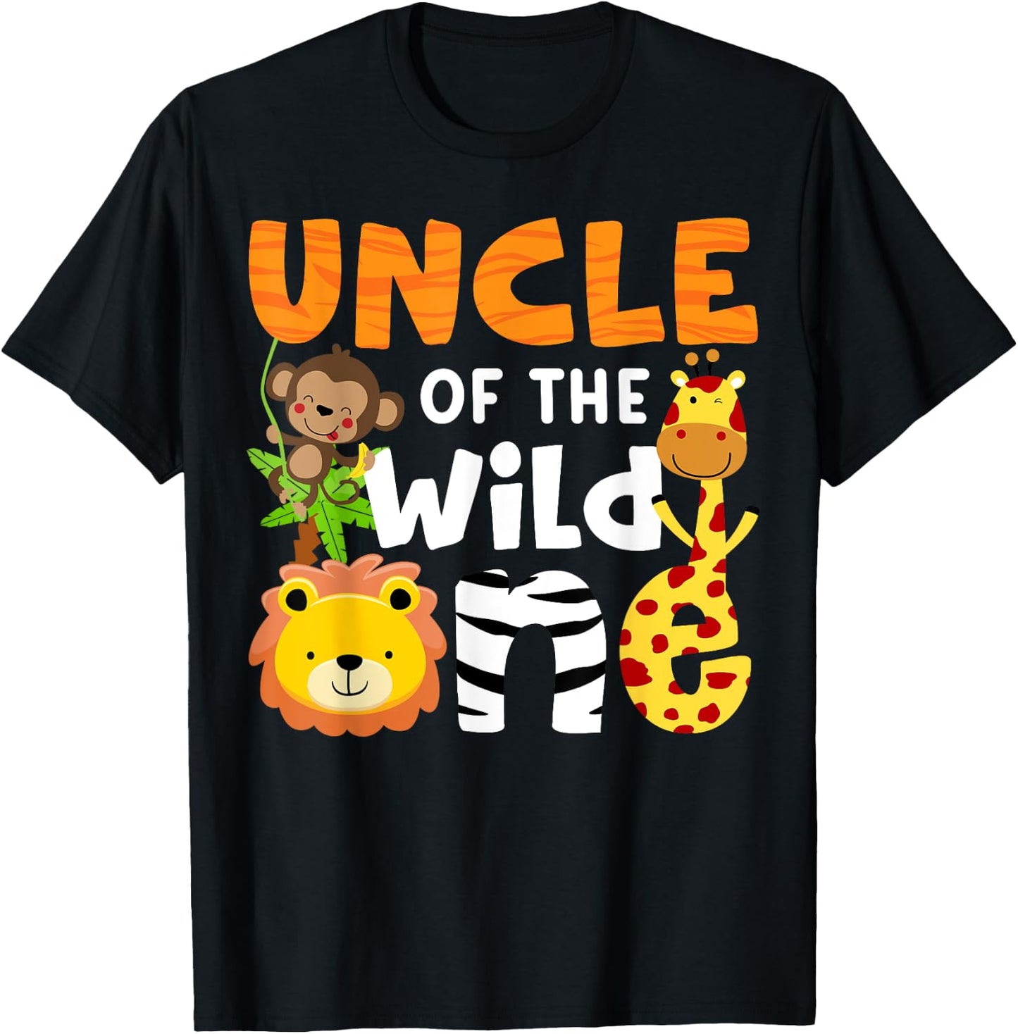 Uncle the Wild One Zoo Birthday Safari Jungle Animals Party T-Shirt - T-Shirt | Black