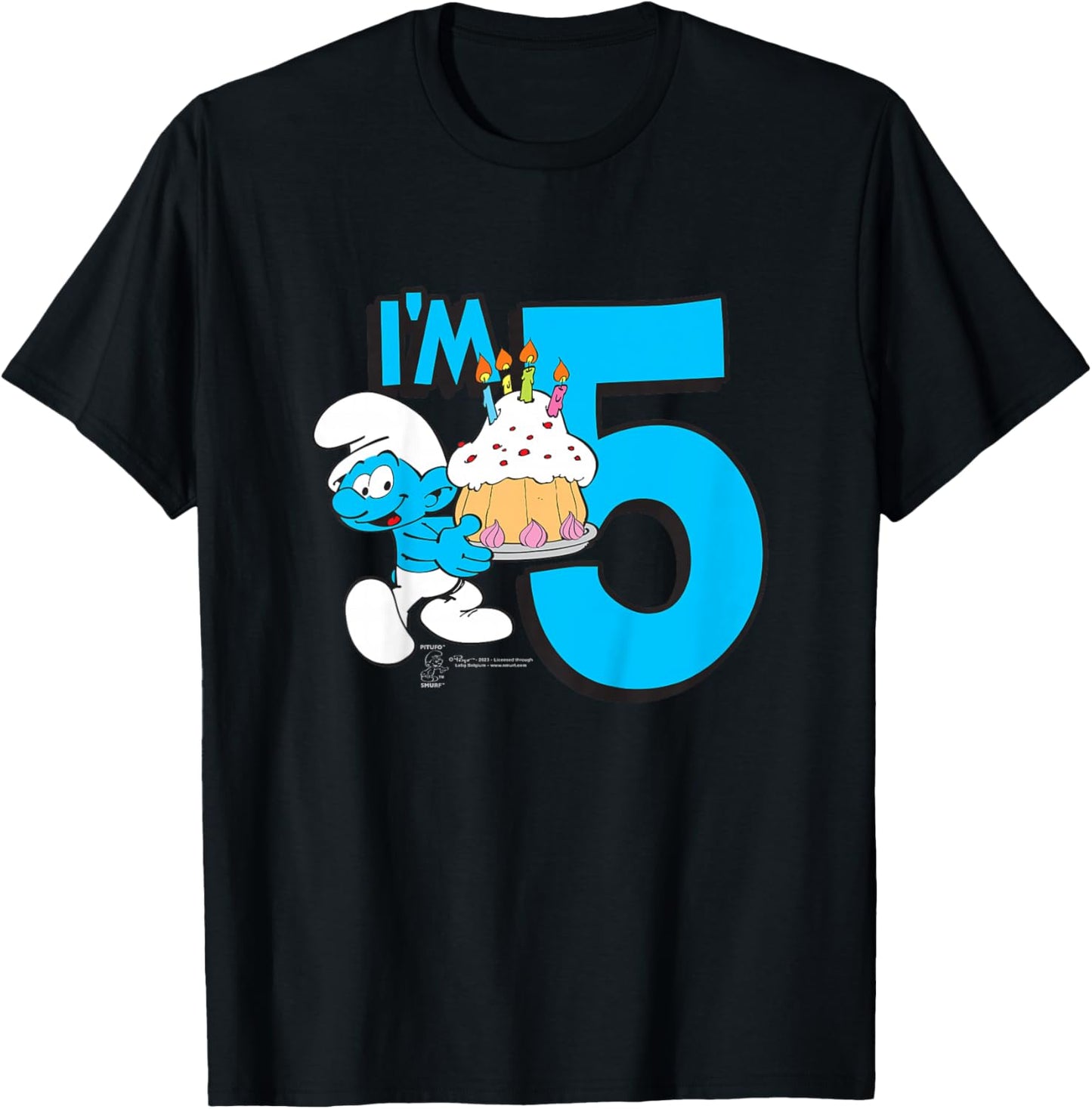 Kids The Smurfs Birthday I'm 5 T-Shirt - T-Shirt | Black
