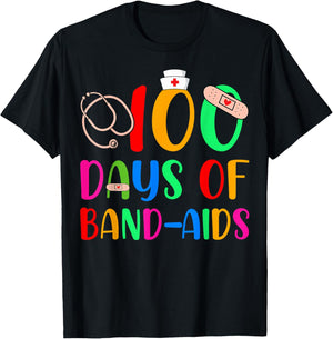 100 Days Of Band Aids School Nurse 100th Day Of School T-Shirt - T-Shirt | Black