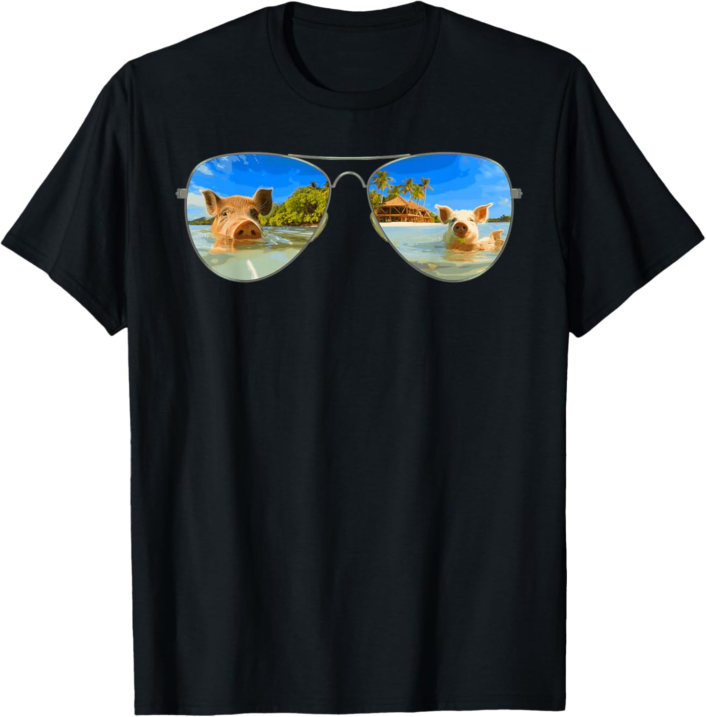 The Bahamas Pigs Swimming Sunglasses Caribbean Beach Summer T-Shirt - T-Shirt | Black
