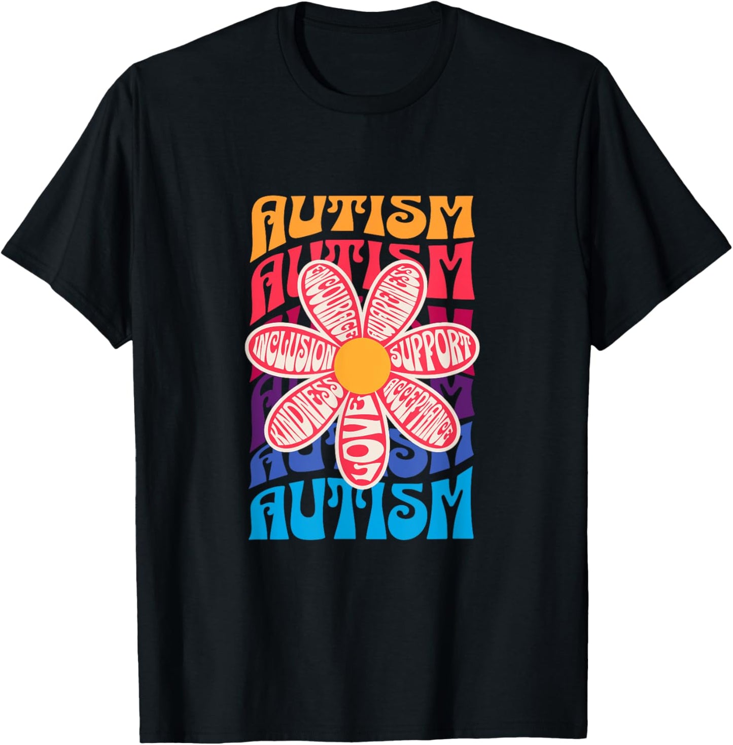 Autism Awareness Flower Acceptance Inclusion Love Support T-Shirt - T-Shirt | Black