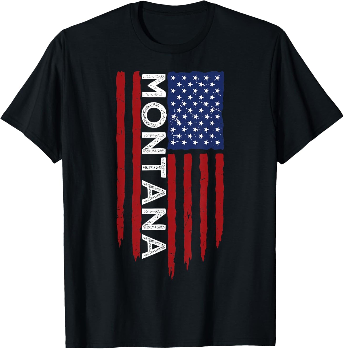 Montana Home State MT American Flag Retro Design T-Shirt - T-Shirt | Black