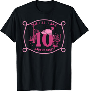Howdy Cowboy Hat 10th Birthday Double Digits 10 Yrs Old T-Shirt - T-Shirt | Black