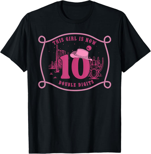 Howdy Cowboy Hat 10th Birthday Double Digits 10 Yrs Old T-Shirt - T-Shirt | Black