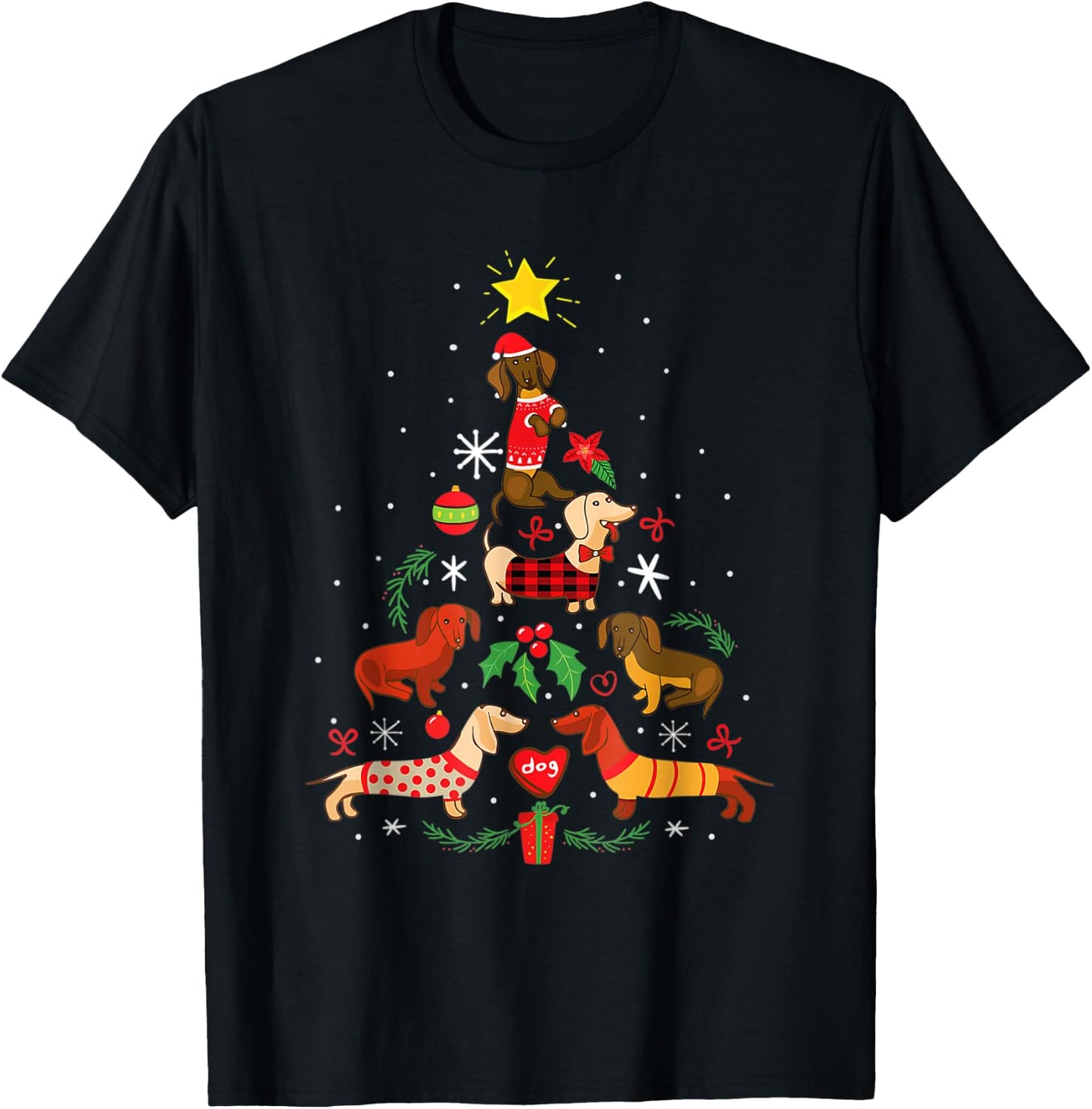 family clothing Christmas dachshund dog tree santa women men T-Shirt - T-Shirt | Black