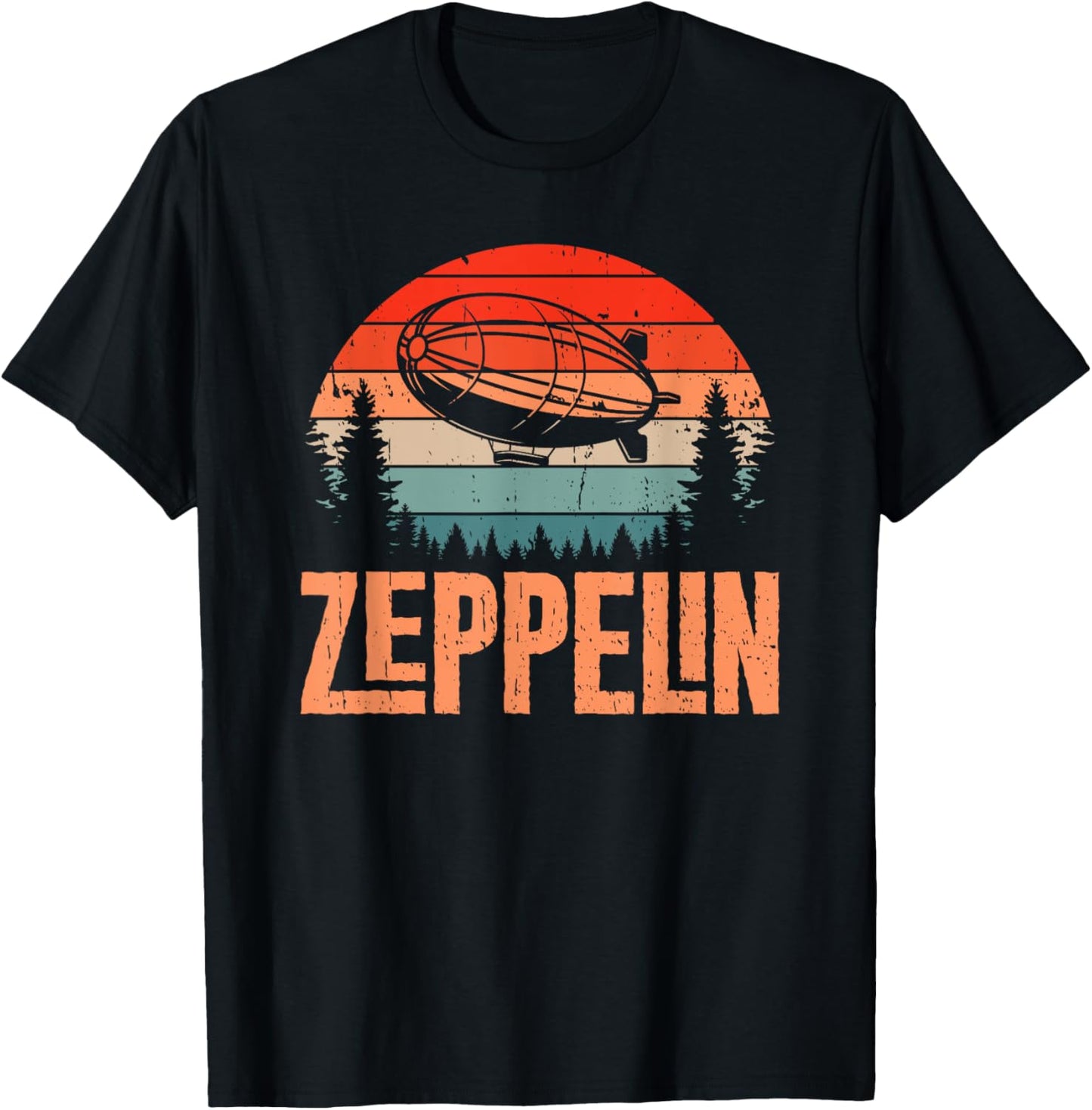 Zeppelin Retro Vintage Sunset 70s 80s Dirigible Airship T-Shirt - T-Shirt | Black
