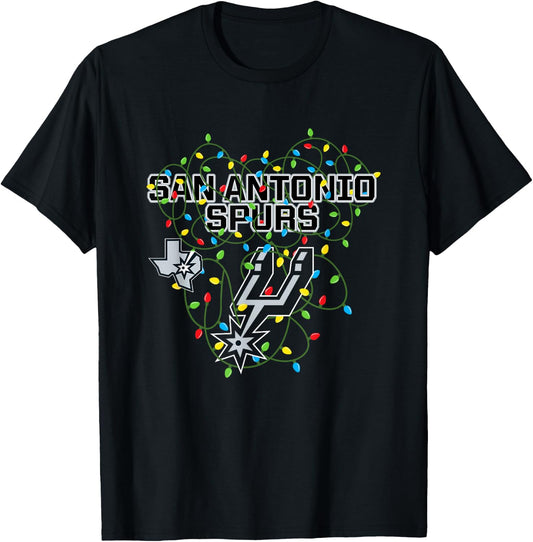 NBA San Antonio Spurs Christmas Lights Holiday T-Shirt - T-Shirt | Black