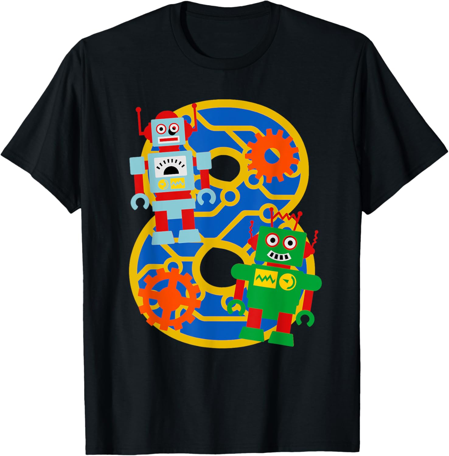 8th Birthday Kids 8 Year Old Little Robot Robotics Engineer T-Shirt - T-Shirt | Black