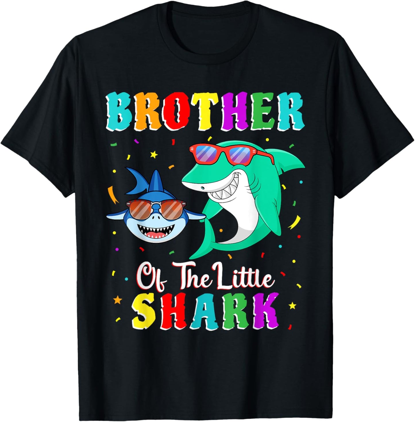 Brother Of The Little Shark Little Brother Shark Birthday T-Shirt - T-Shirt | Black