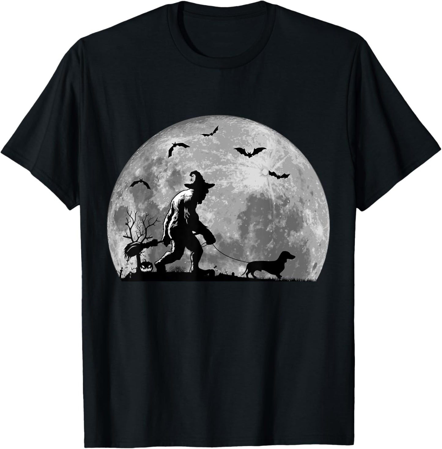 Bigfoot Walking Dachshund Dog Sasquatch Halloween Men Women Kids T-Shirt - T-Shirt | Black