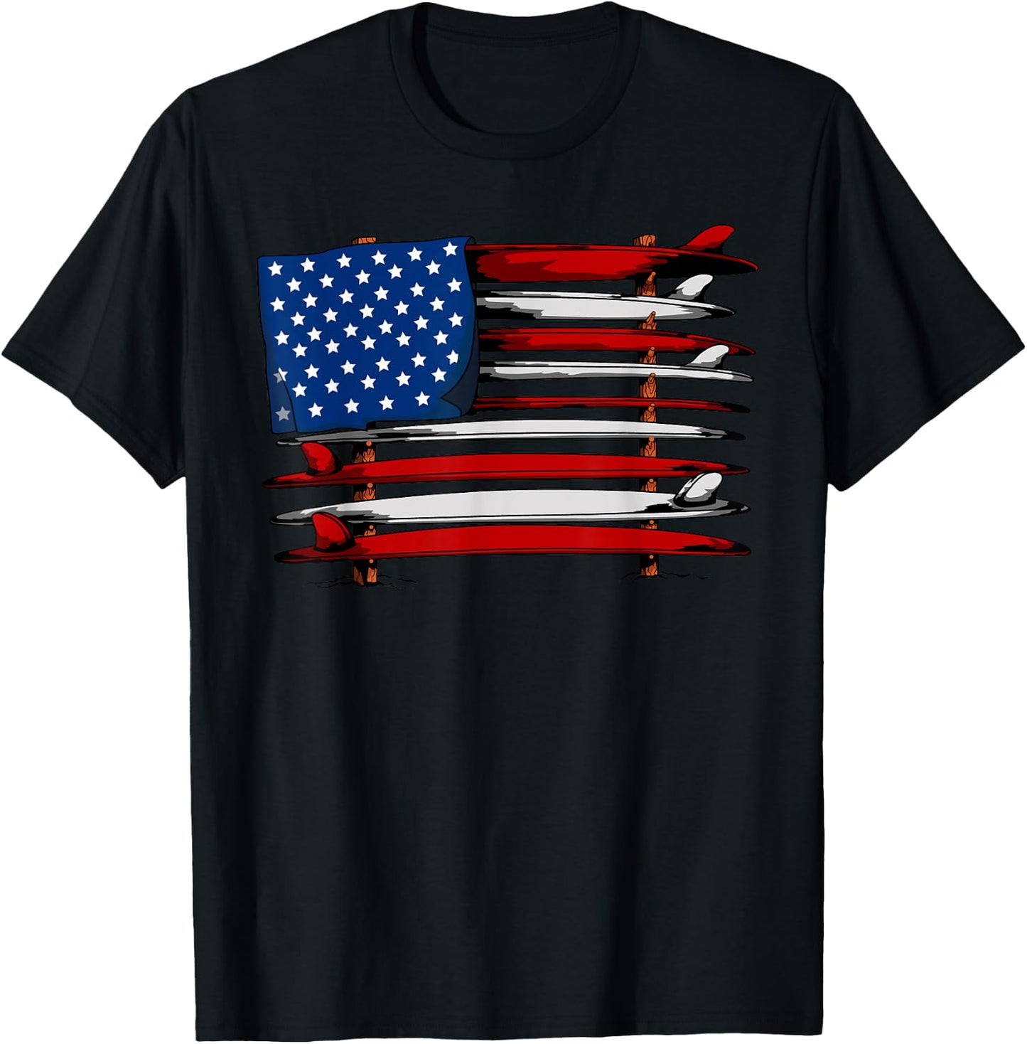 Surfboard USA American Flag Vintage Surfing Surf Surfer Dude T-Shirt - T-Shirt | Black