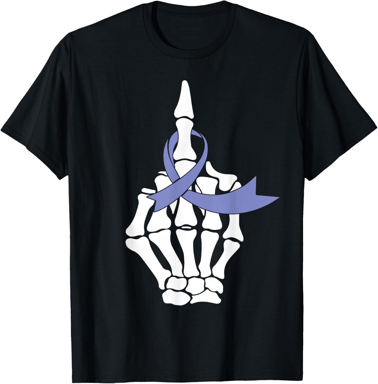 Fuck Esophageal Cancer Middle Finger Periwinkle Ribbon T-Shirt - T-Shirt | Black