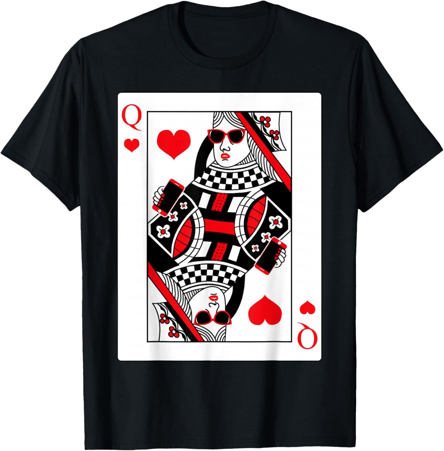 Modern Cool Queen Of Hearts Card Red Sunglasses Graphic T-Shirt - T-Shirt | Black