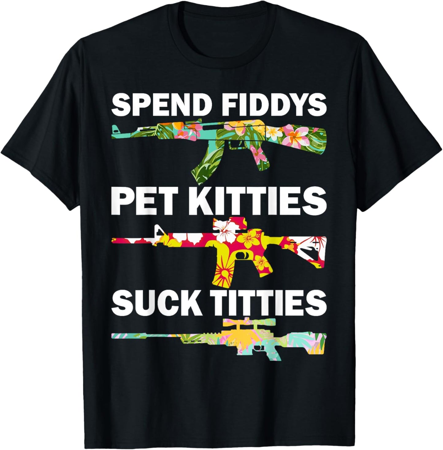 Spend Fiddies Pet Kitties Tropical Gun Lover Beach Hawaiian Women T-Shirt - T-Shirt | Black