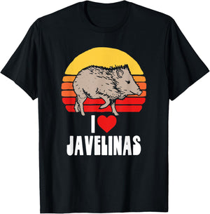 I Love Javelinas Vintage Retro 80s Sunset Cute Heart Arizona T-Shirt - T-Shirt | Black