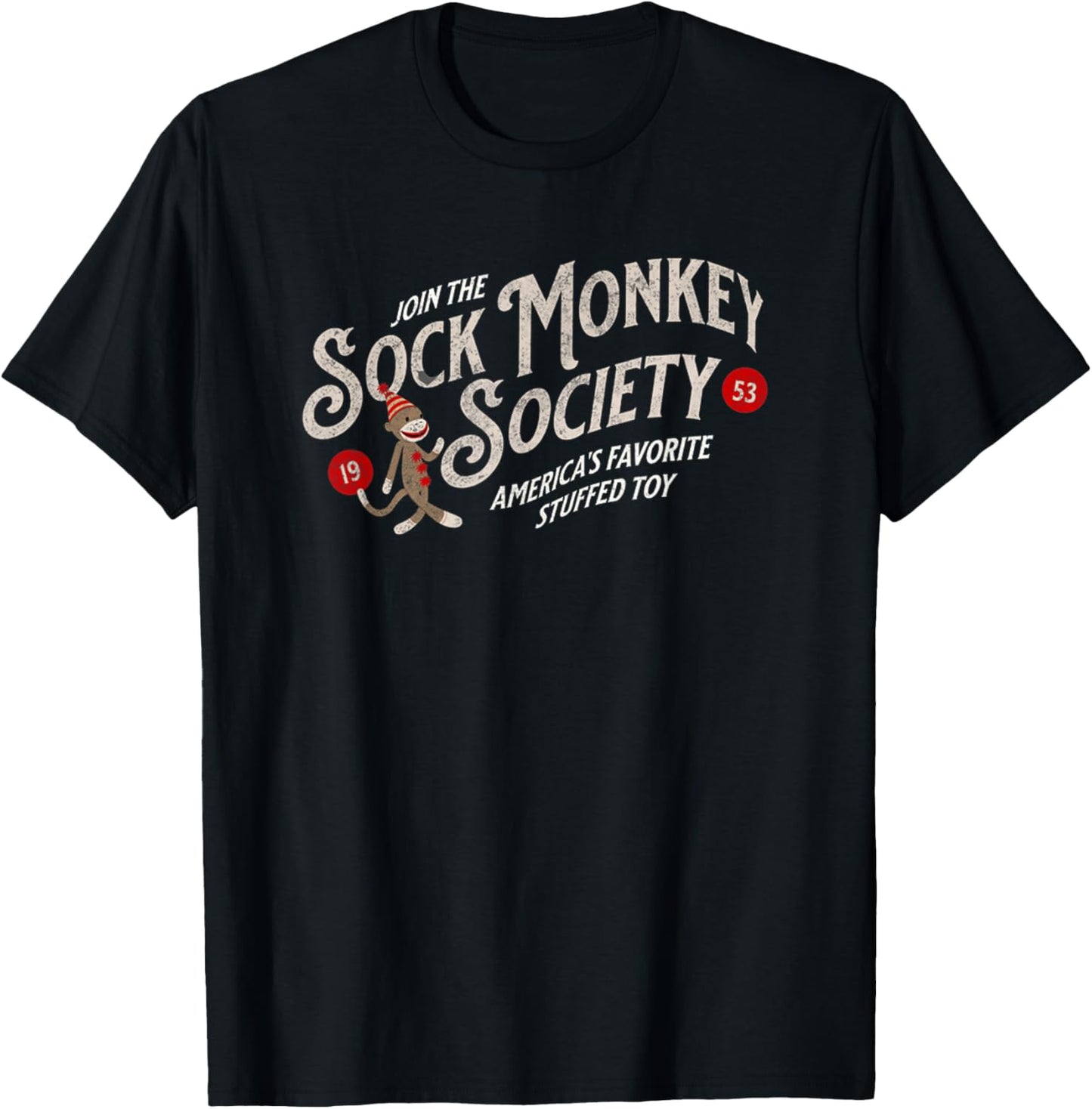 Join the Sock Monkey Society Est 1953 Cute Sock Monkey T-Shirt - T-Shirt | Black