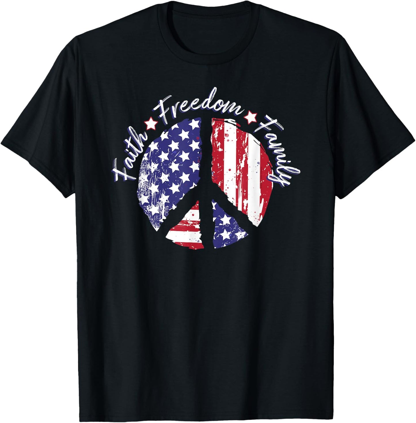 Patriotic Peace Sign USA Flag Faith Freedom Family T-Shirt - T-Shirt | Black