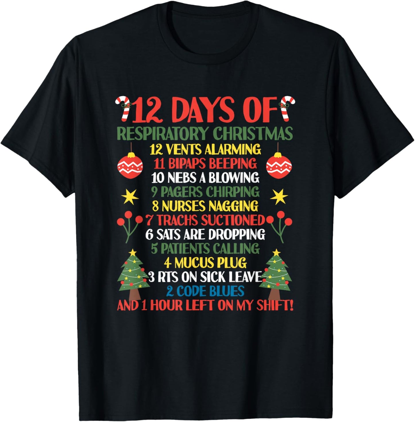 12 Days Of Respiratory Therapist Christmas Funny RT Xmas T-Shirt - T-Shirt | Black