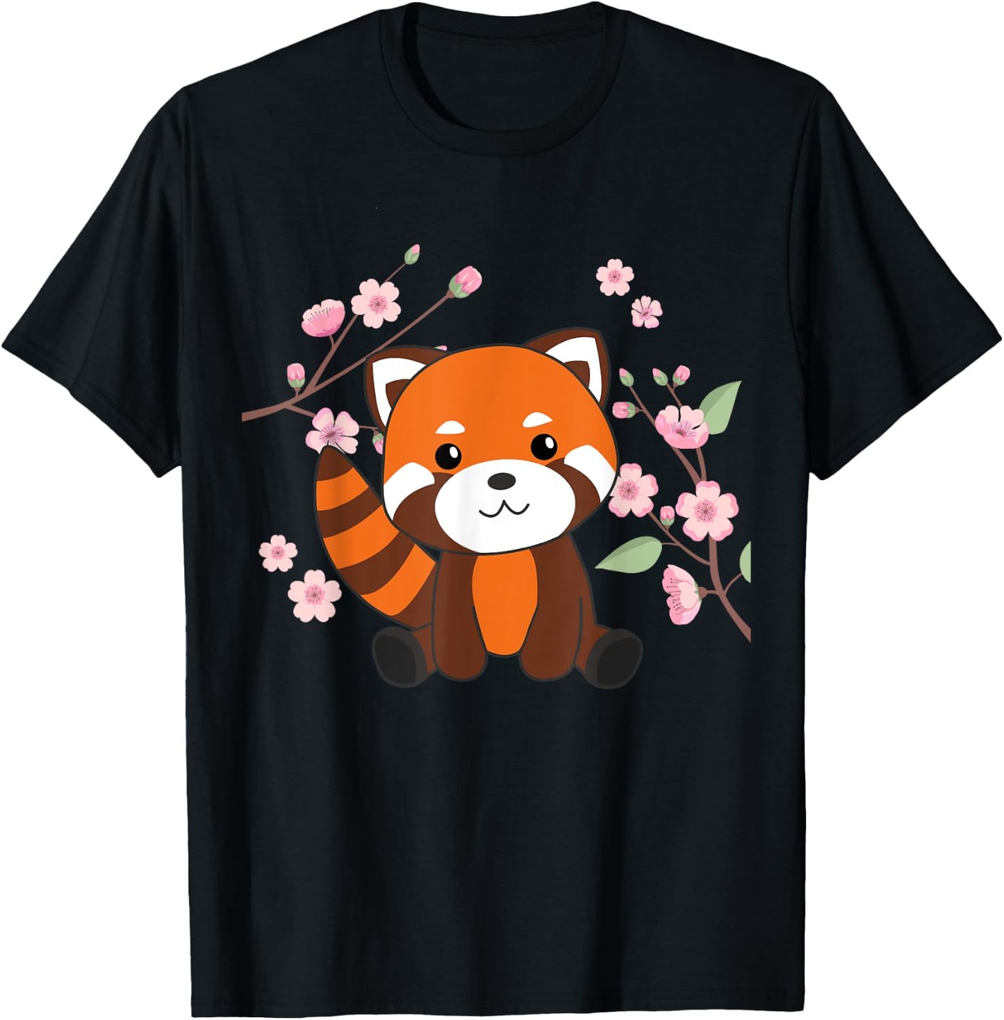 Red Panda Sweet Animals For Kawaii Cherry Blossoms T-Shirt - T-Shirt | Black