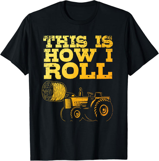 Farmer Art Women Tractor Farming Hay Bale Cow Farmer T-Shirt - T-Shirt | Black