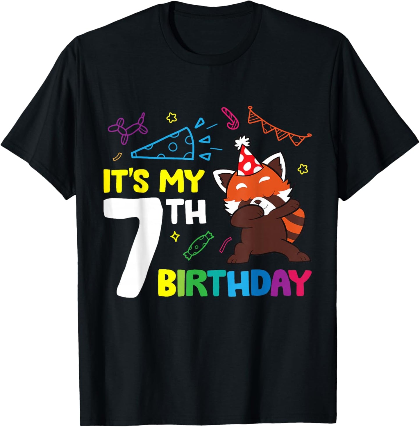 Red Panda Birthday It's My 7th Birthday Red Panda T-Shirt - T-Shirt | Black
