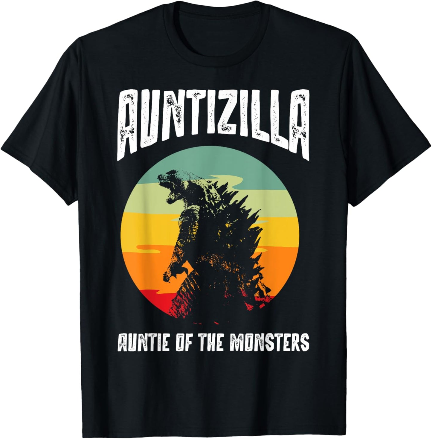 Auntzilla Aunt Of The Monsters Retro Vintage Sunset T-Shirt - T-Shirt | Black