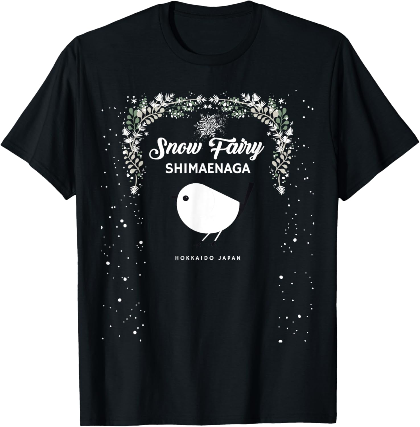 Cute Sagasa Snow Fairy Hokkaido Japanese Birds T-Shirt - T-Shirt | Black