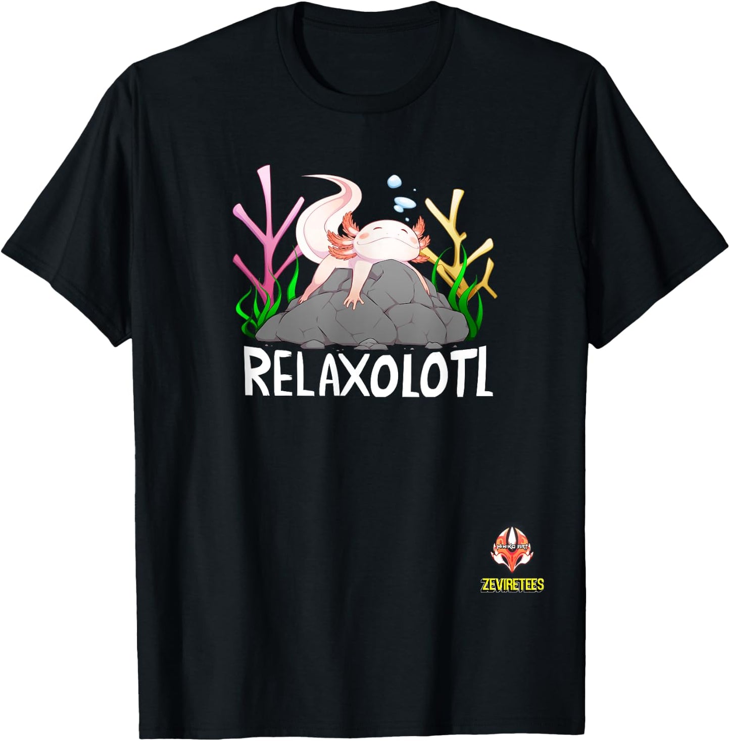 Relaxolotl a cute relaxing axolotl on a rock T-Shirt - T-Shirt | Black