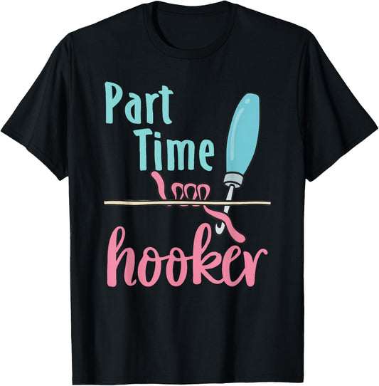 Cool Rug Hooking Artist Gifts and Apparel Adult Funny Rug Hooking X-Small Black Short Sleeve Modern Funny Letter Print Fun Humorous 'hooker' Pun Design T-Shirt - T-Shirt | Black