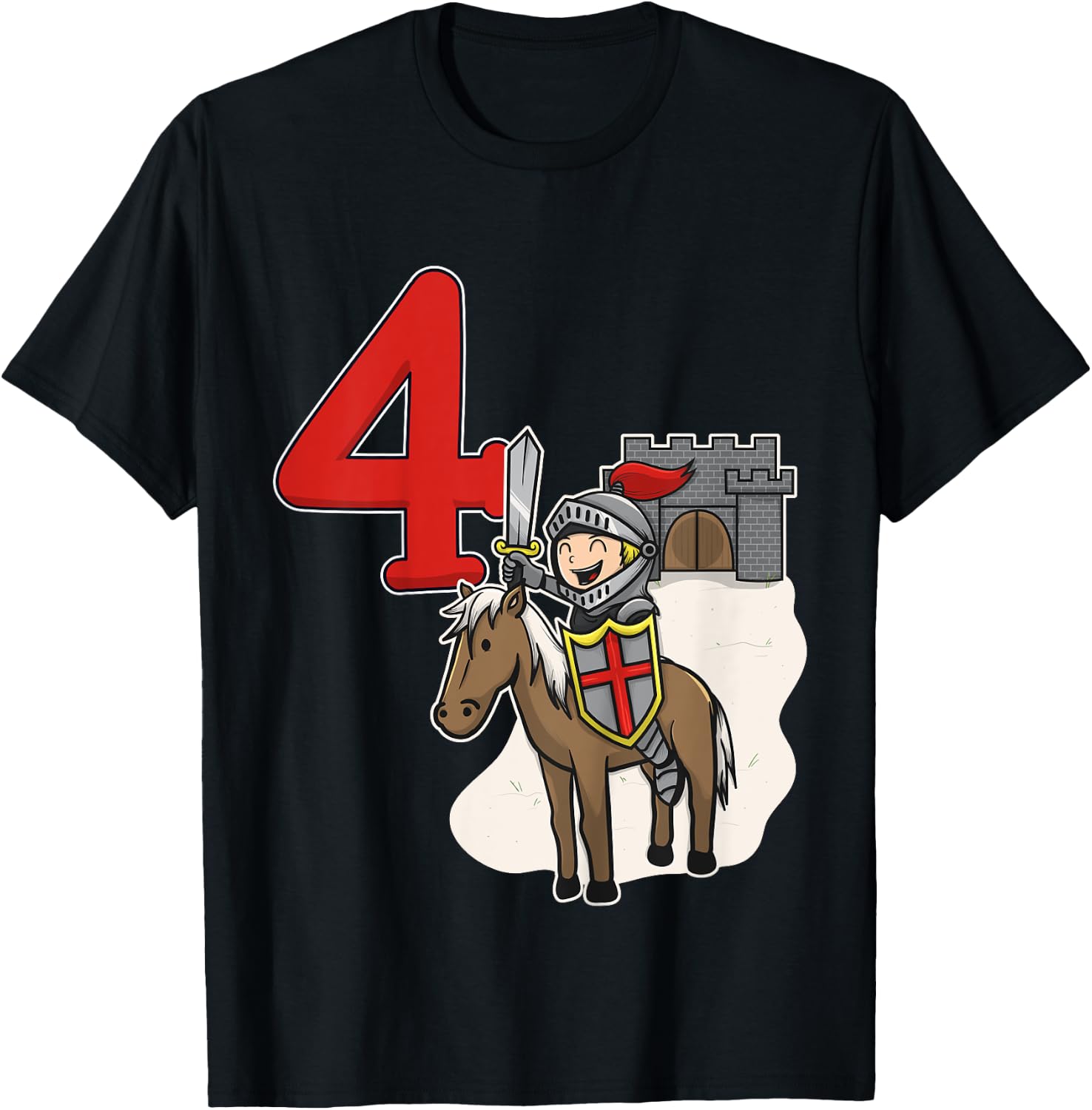 Knight 4th Birthday - Castle and Number 4 Shirt T-Shirt - T-Shirt | Black