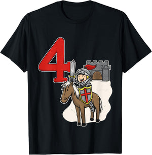 Knight 4th Birthday - Castle and Number 4 Shirt T-Shirt - T-Shirt | Black