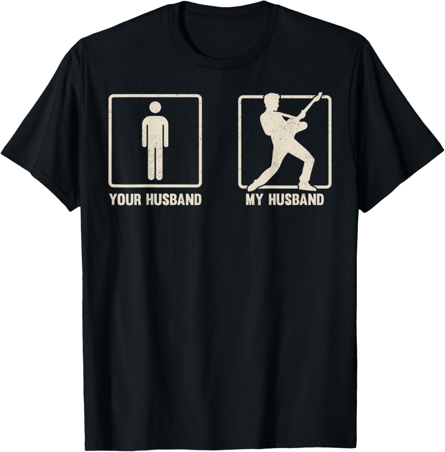 Vintage My Husband Plays Guitar Music Lover T-Shirt - T-Shirt | Black
