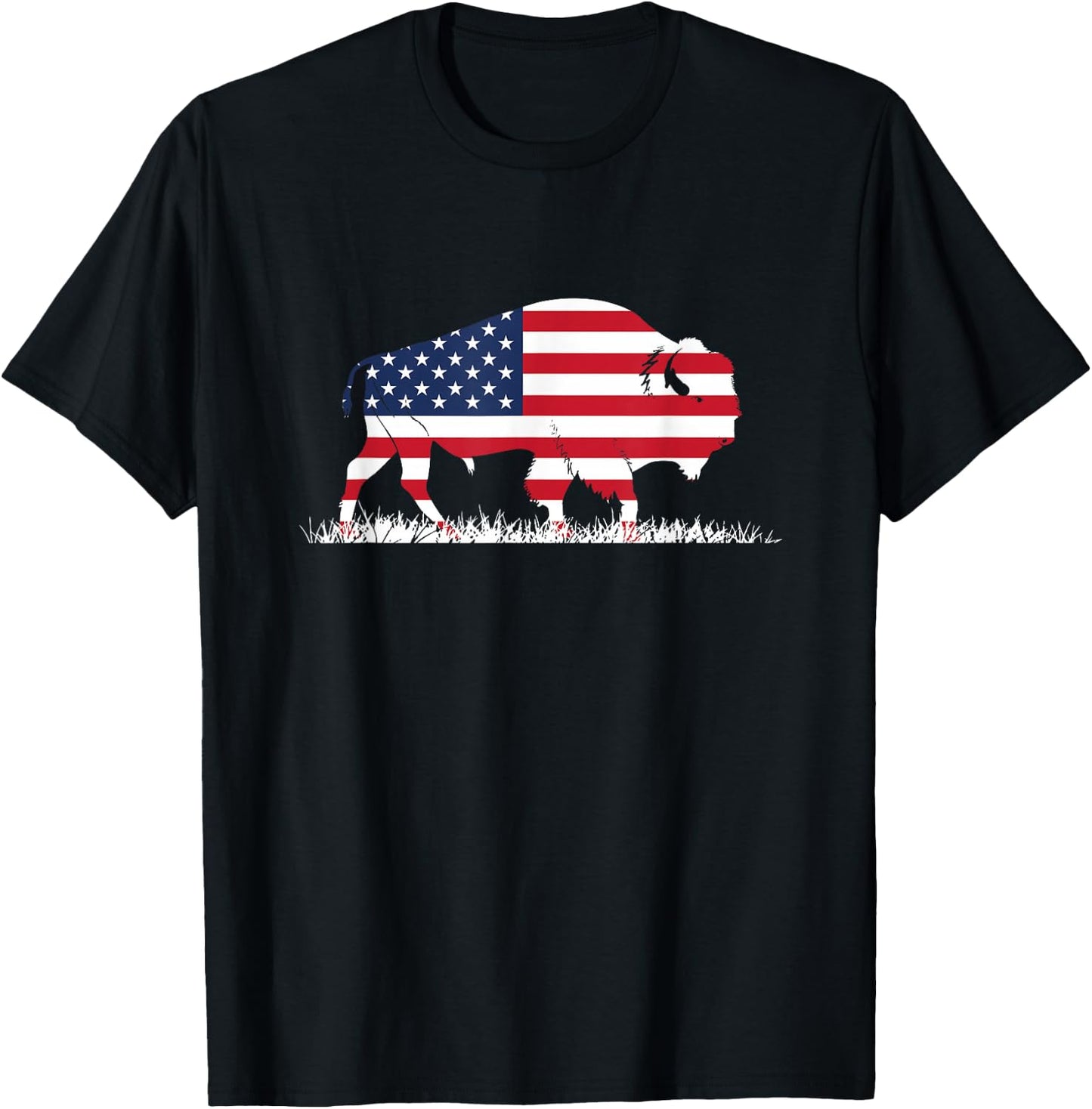 USA Flag American Buffalo Women Girls Kids Men T-Shirt - T-Shirt | Black