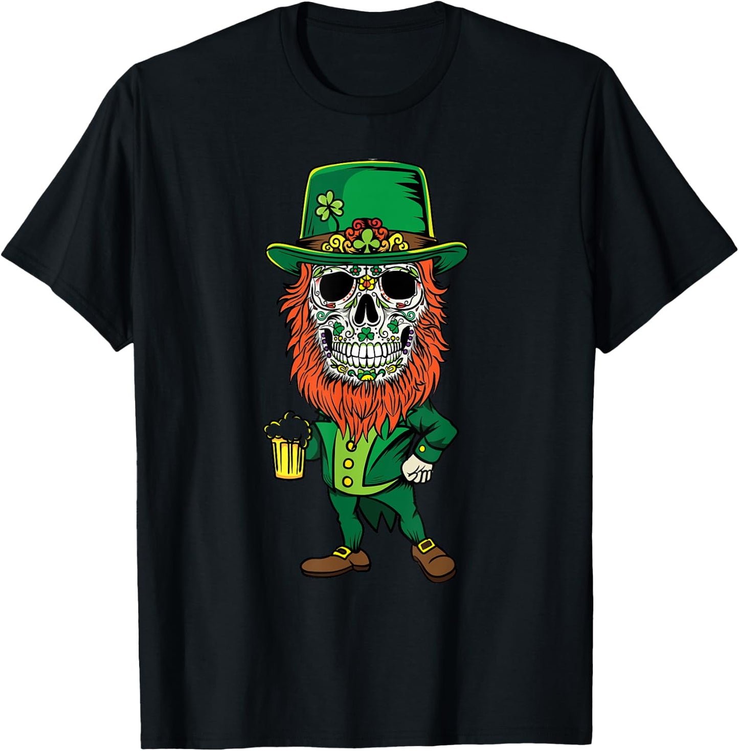 Leprechaun St Patricks Day of dead - Sugar Skull Men Women T-Shirt - T-Shirt | Black