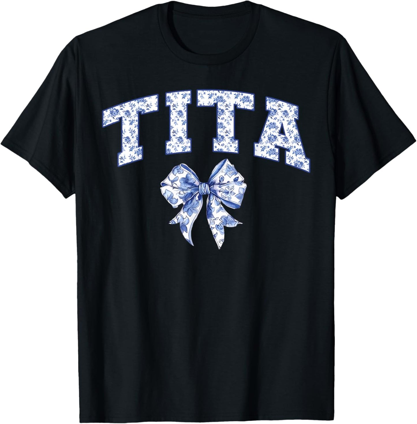 Tita Coquette Toile Blue Bow Floral Family Matching T-Shirt - T-Shirt | Black