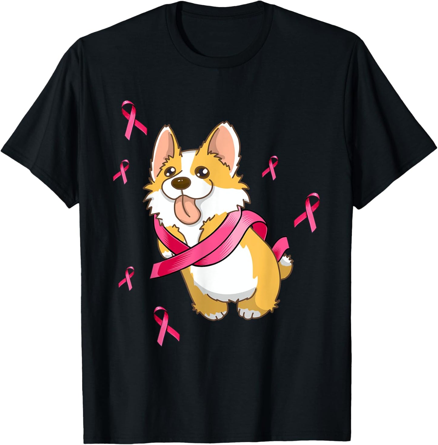 Cute Corgi Dog Breast Cancer Awareness Pink Ribbon Men Women T-Shirt - T-Shirt | Black