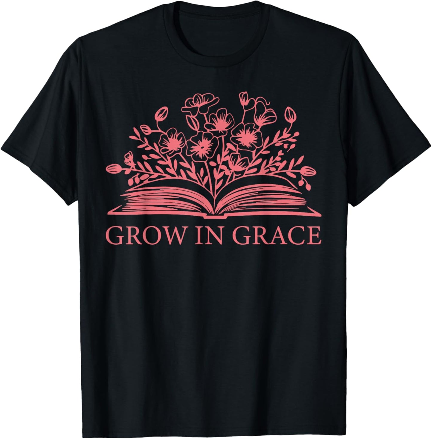 Retro Grow In Grace Wildflower Book Christian Bible Verse T-Shirt - T-Shirt | Black