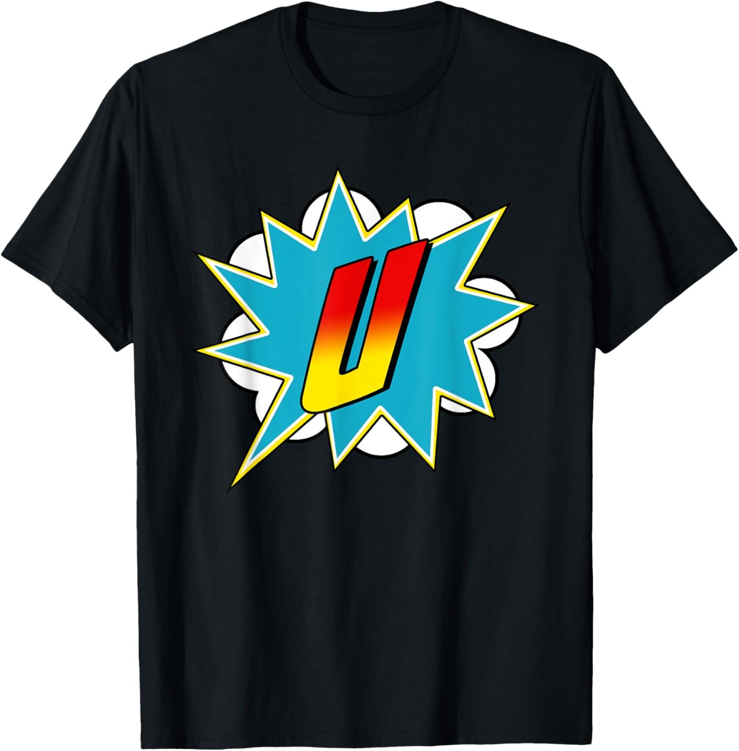 Letter U Superhero Name Comic Letter Retro Costume T-Shirt - T-Shirt | Black