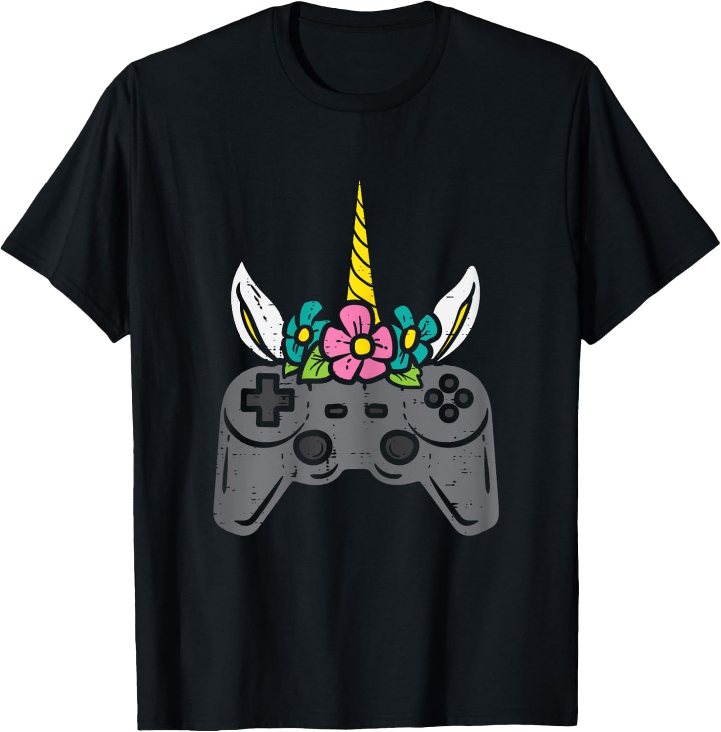 Gamer Controller Unicorn Head Girls Kids Toddler Youth Women T-Shirt - T-Shirt | Black