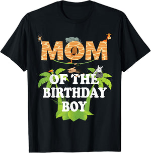 Mom Of The Birthday Boy Zoo Theme Animal Party T-Shirt - T-Shirt | Black