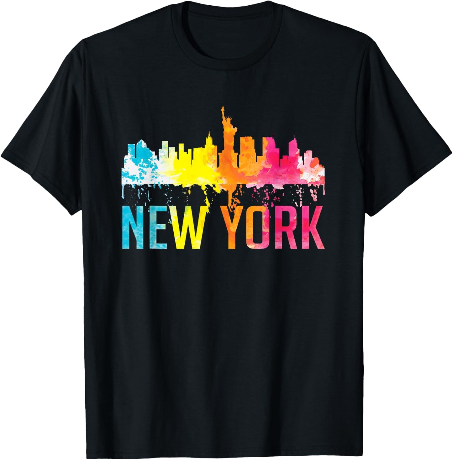 New York City NYC Watercolour Art Big Apple Skyline Souvenir T-Shirt - T-Shirt | Black