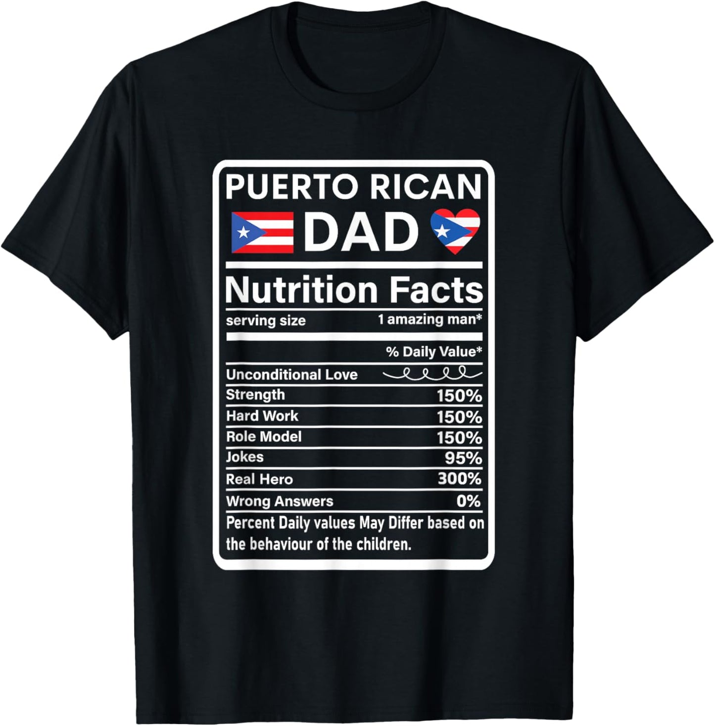 Puerto Rican Dad Nutrition Facts Boricua Puerto Rico PR Flag T-Shirt - T-Shirt | Black