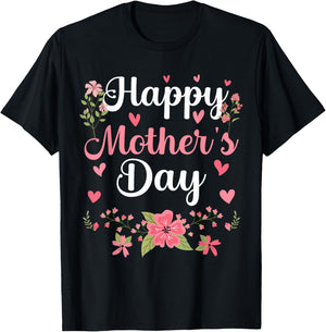 Happy Mother's Day Mommy Cute Floral Women for Mom Grandma T-Shirt - T-Shirt | Black