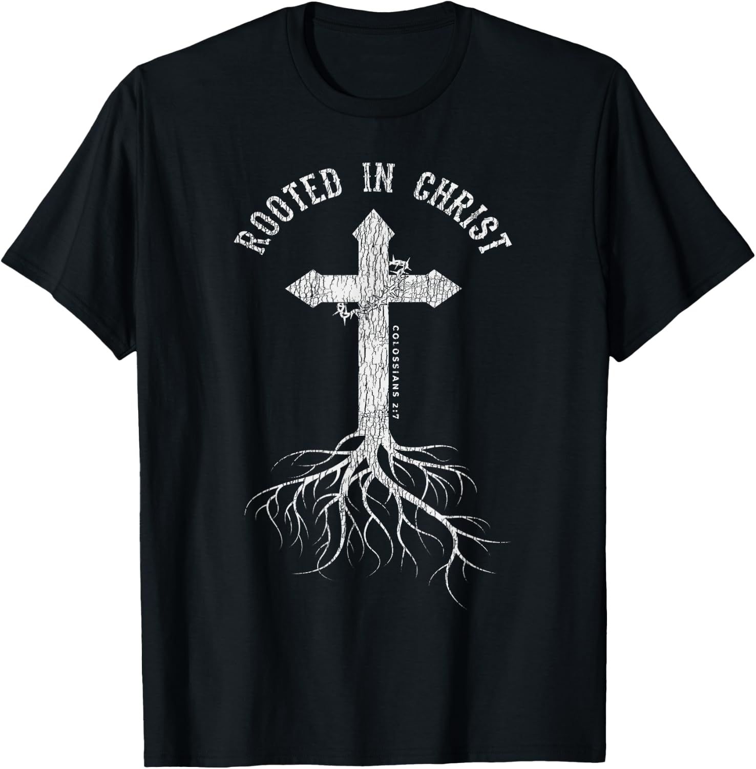 Vintage Rooted In Jesus Christ Cross Christian Faith Bible T-Shirt - T-Shirt | Black
