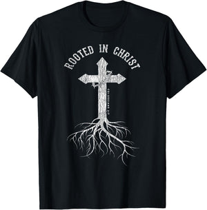 Vintage Rooted In Jesus Christ Cross Christian Faith Bible T-Shirt - T-Shirt | Black