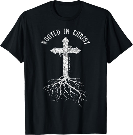 Vintage Rooted In Jesus Christ Cross Christian Faith Bible T-Shirt - T-Shirt | Black