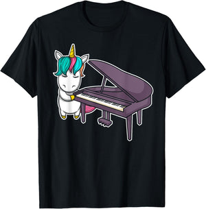Cute Grand Piano Player Pianist Musician I Unicorn T-Shirt - T-Shirt | Black